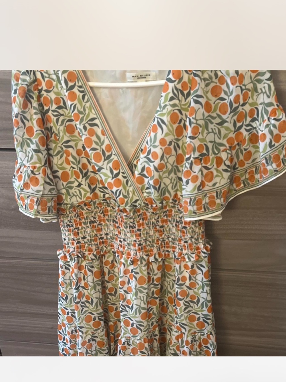 Max Studio Orange Fruit-Print V-Neck Dress
